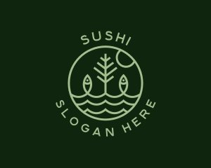 Tree Fish Waves logo design