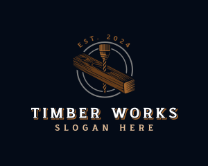 Wood Drill Carpentry logo design