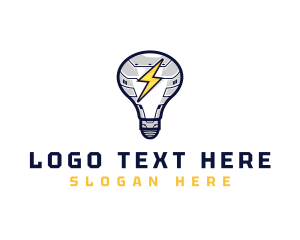 Power - Robotic Lightning Bulb logo design