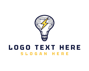 Electricity - Robotic Lightning Bulb logo design