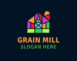 Colorful Geometric Barn logo design