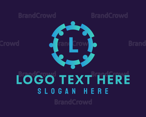 Gradient Human Puzzle Pieces Logo