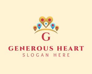 Heart Pin Crown logo design