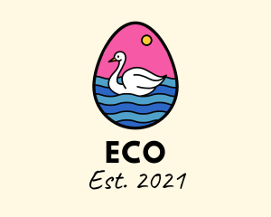 Swan - Egg Swan Swimming logo design