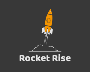 Orange Spaceship Rocket Launch logo design