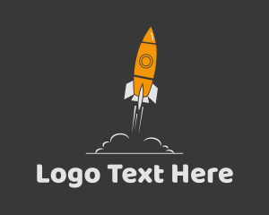 Astronaut - Orange Spaceship Rocket Launch logo design