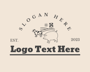 Meat Shop - Pig Cow Livestock logo design