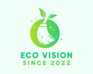 Eco Janitorial Cleaning Broom logo design