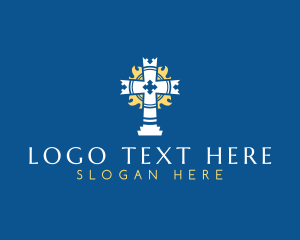 Nun - Religious Crucifix Flame logo design
