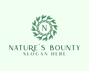 Natural Organic Leaf Wreath logo design