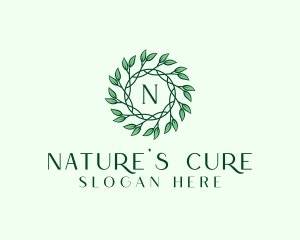 Natural Organic Leaf Wreath logo design