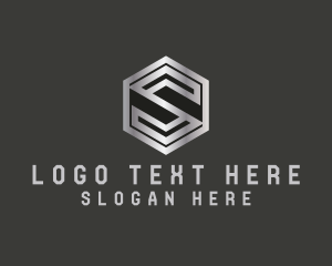 Hexagon - Metallic Shield Letter S logo design