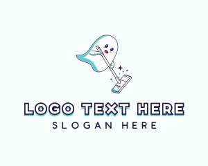 Broom - Cartoon Ghost Cleaner logo design