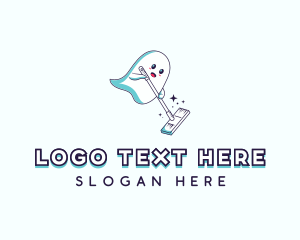 Push Broom - Cartoon Ghost Cleaner logo design