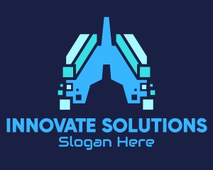 Respiratory System - Blue Digital Lungs Tech logo design