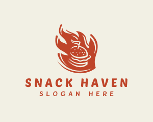 Flame Hamburger Snack logo design