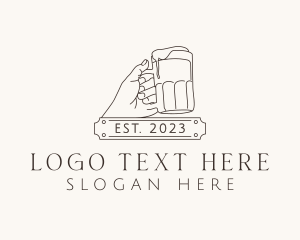 Liquor Store - Line Art Holding Beer logo design