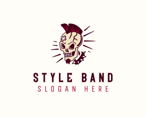 Skull Mohawk Rockstar logo design