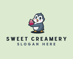 Penguin Cupcake Food logo design