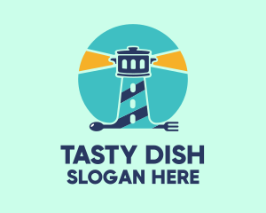Dish - Cutlery Lighthouse Beacon logo design