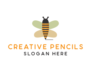 Cute Bee Pencil logo design