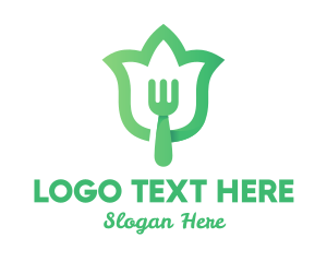 Cutlery - Green Fork Flower logo design