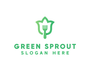 Green Fork Flower logo design