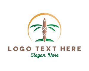 Beach - Tropical Palm Tree Airplane logo design