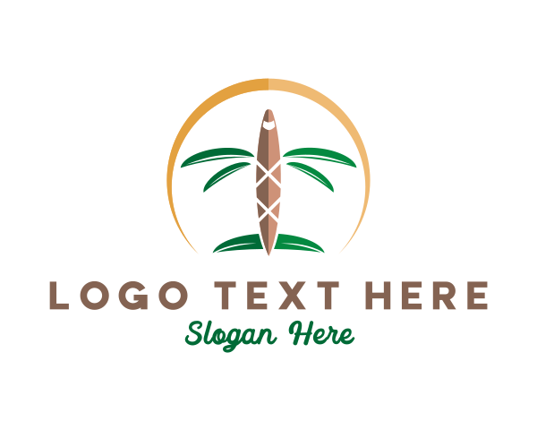 Plane - Tropical Palm Tree Airplane logo design