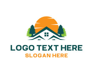 Neighborhood - House Roof Sun Trees logo design