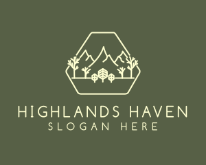 Highlands - Monoline Forestry Travel logo design