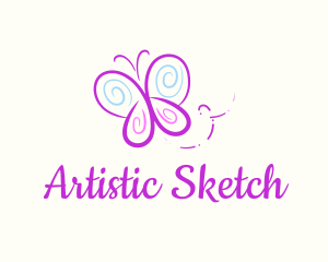 Butterfly Doodle Drawing logo design