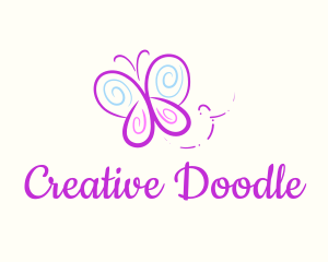 Doodle - Butterfly Doodle Drawing logo design