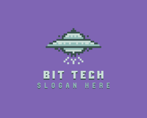 UFO Spaceship Pixel logo design