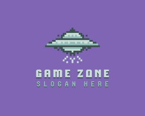 UFO Spaceship Pixel logo design