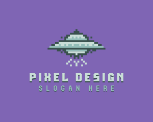 UFO Spaceship Pixel logo design