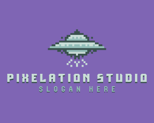 UFO Spaceship Pixel logo design