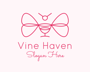 Butterfly Wine Glass  logo design