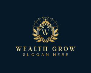 Shield Crown Wreath logo design