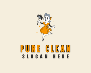 Dusting Brush Maid Cleaning logo design