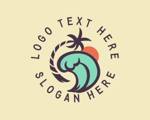 Surfing - Beach Wave Tree logo design