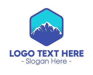 Camp - Blue Hexagon Mountain Peak logo design