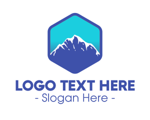 Landmass - Blue Hexagon Mountain Peak logo design