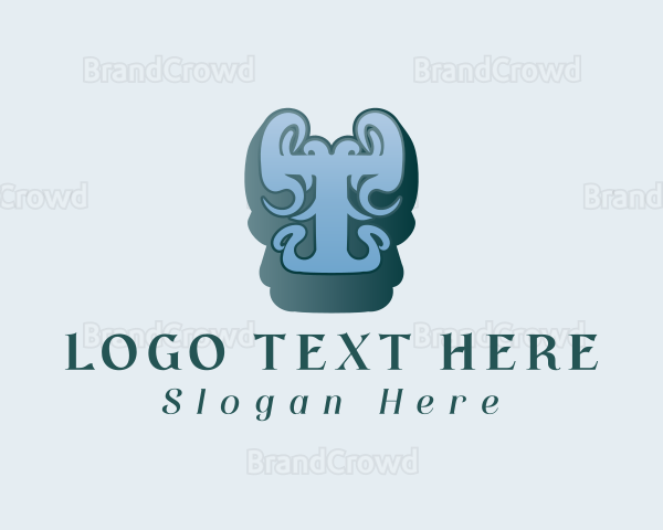 Ornate Letter T Typography Logo
