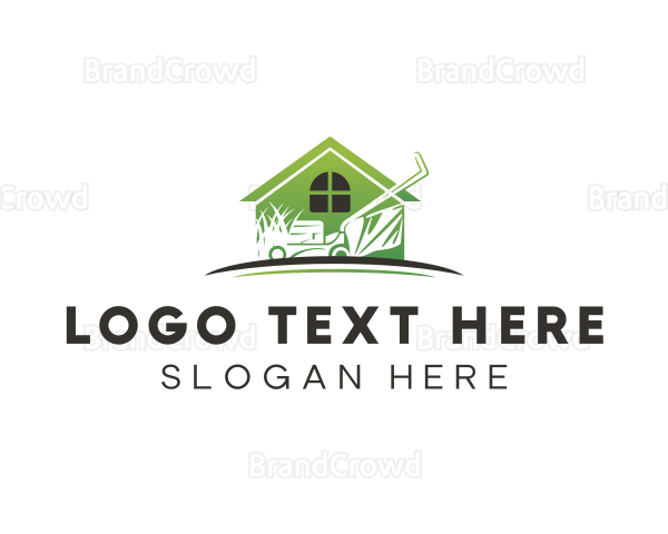 House Landscaping Lawn Mower Logo