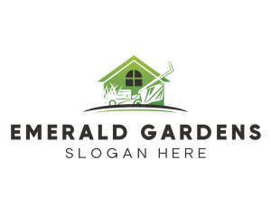 House Landscaping Lawn Mower logo design