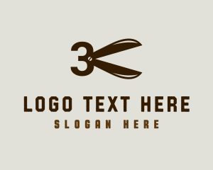 Three - Barber Scissors Number 3 logo design