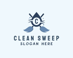 Mopping - Mop Cleaning Droplet  Sanitation logo design