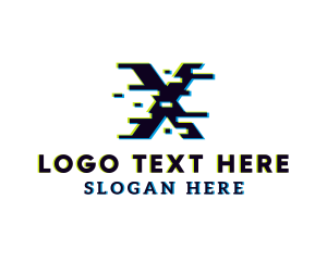 Anaglyph - Glitch Tech Letter X logo design