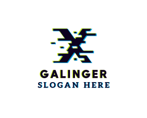 Glitch Tech Letter X Logo